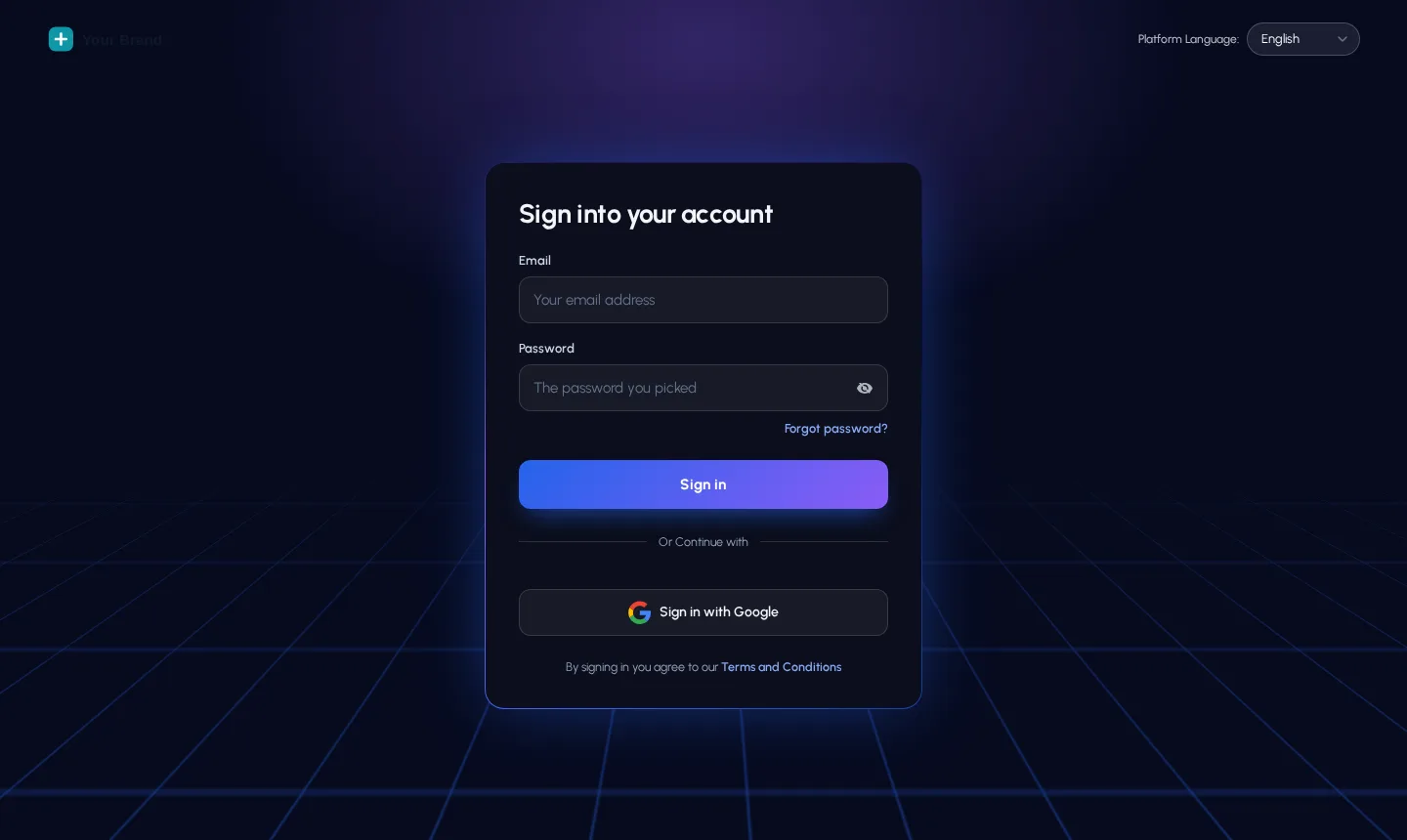 GoHighLevel login page in the Neon grid animated design
